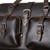Close-up front view of Saddleback Leather's Deep Pocket Leather Duffle Bag in Dark Brown / Dark Coffee Brown
