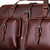 Close-up front view of Saddleback Leather's Deep Pocket Leather Duffle Bag in Red Brown / Chestnut