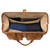 Opened and filled top view of Saddleback Leather's Deep Pocket Leather Duffle Bag in Tan Brown / Tobacco