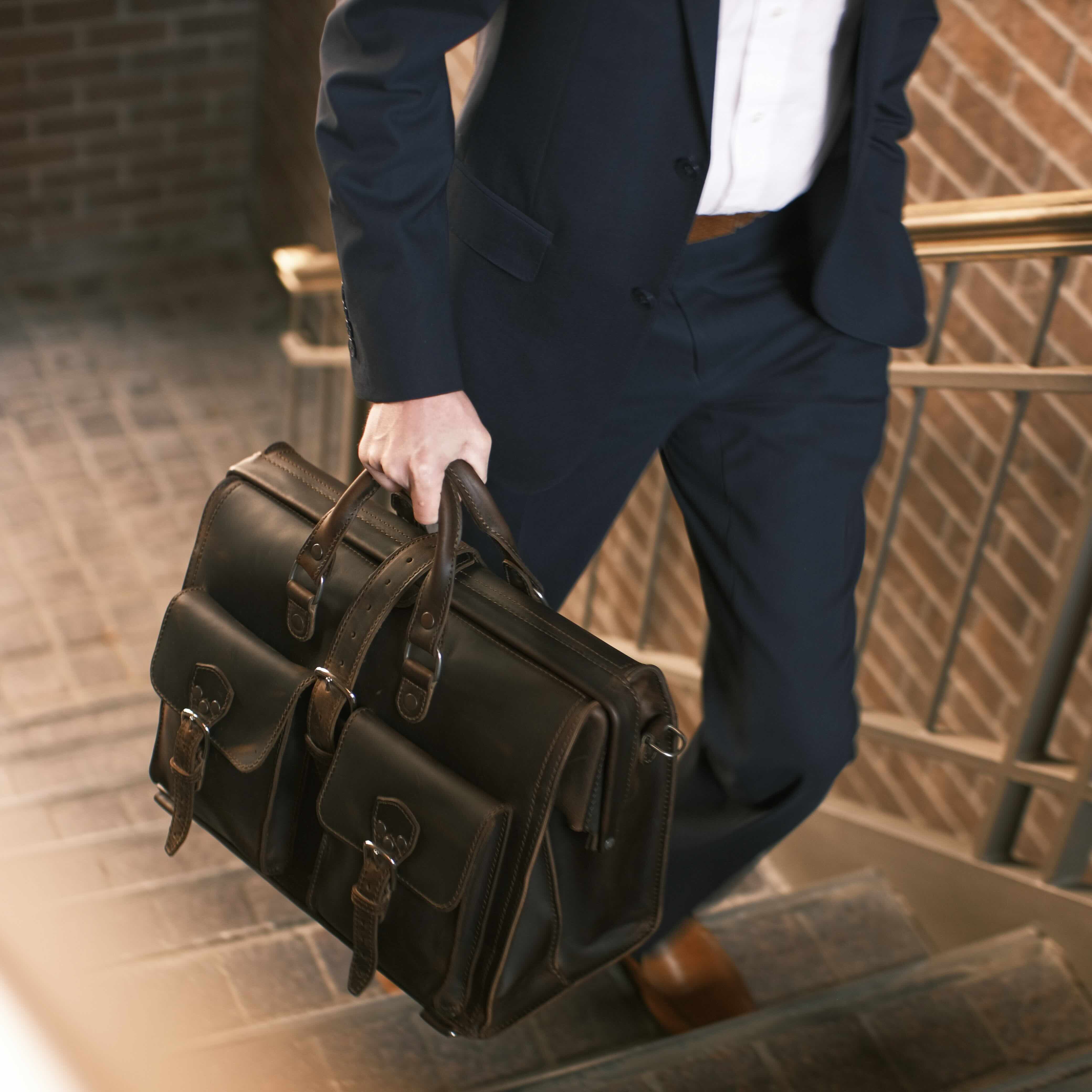 This briefcase is designed for lawyers with durability in mind, featuring full grain leather and heavy-duty construction.