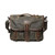 Front of the Canvas Messenger bag with a shoulder stap, handle, and a buckle to keep the bag shut. Made by Saddleback