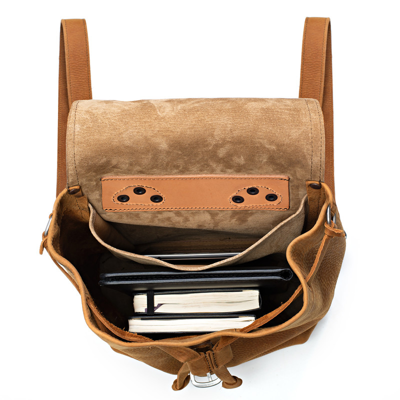 12" Tumbled Leather Drawstring Backpack