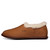 These are the tobacco colored leather sheepskin mocassins from a sideview. Made by Saddleback