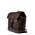 16 inch leather drawstring backpack in Dark coffee brown. Angled view